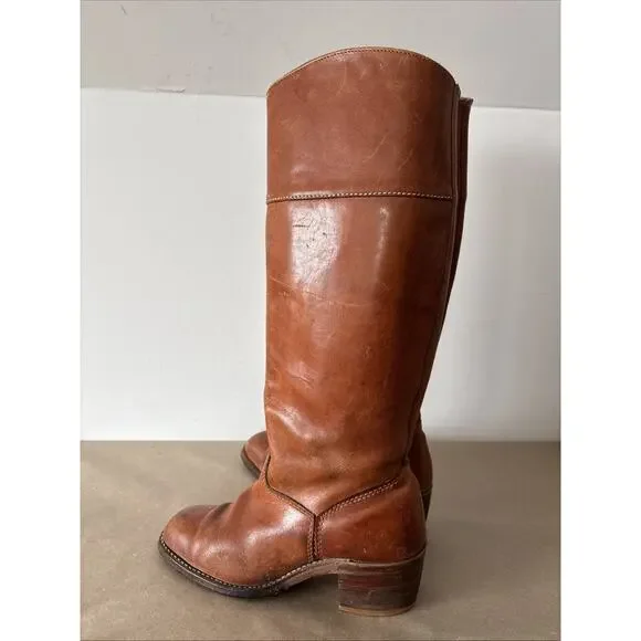 Vtg 1970s Bort Carleton Leather Campus Boots Whiskey Tan Sz 7.5 Made In USA